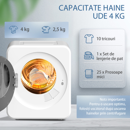  uscator de rufe 4kg vented, anti-cute, compact, alb. [4]