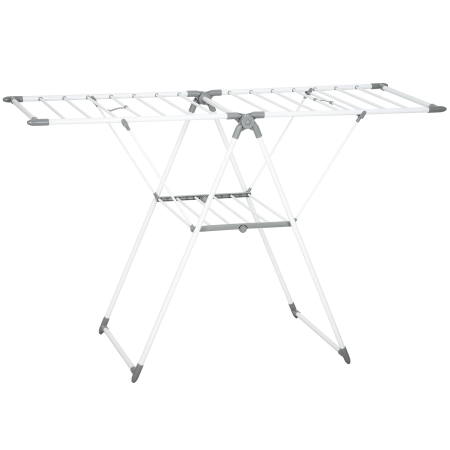 Baie -  Uscator de Rufe cu 2 Niveluri Reglabil pe 4 inaltimi, Uscator cu Picioare Antiderapante din Metal si Plastic, 156,5x61,5x97 cm, Alb