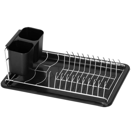 Decoratiuni si articole casa - Uscator de vase cu suport tacamuri, din otel cromat, cu tava de scurgere, 40x19x13cm, negru