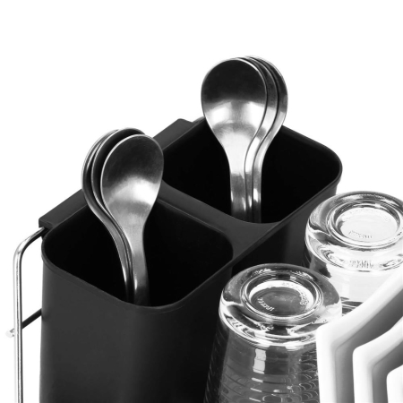 Uscator de vase cu suport tacamuri, din otel cromat, cu tava de scurgere, 40x19x13cm, negru [10]