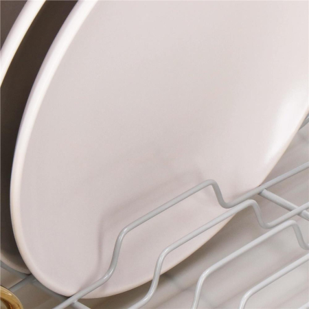 Uscator de vase cu suport tacamuri, din otel, cu tava de scurgere, manere lemn, 42x32x15cm, gri [17]