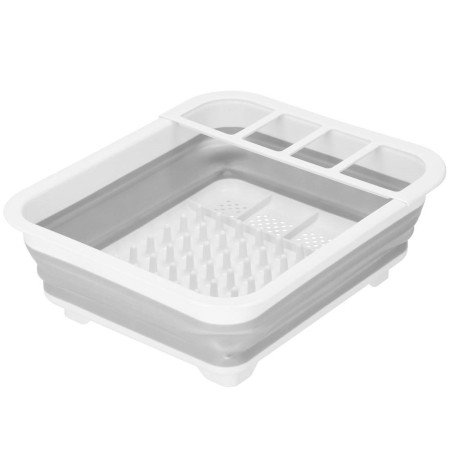 Decoratiuni si articole casa - Uscator de vase pliabil, din pastic si silicon, 36x31x12cm, suport tacamuri, alb si gri