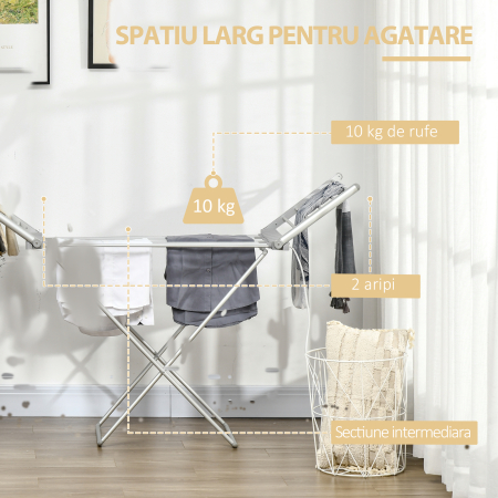  Uscator electric pliabil pentru rufe, cu aripi extensibile, eficient energetic, pentru interior [3]
