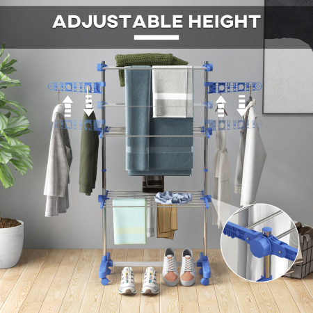  Uscator Vertical cu 3 Rafturi Reglabile, din Otel si Plastic, 142x55x152 cm, Albastru si Argintiu [3]