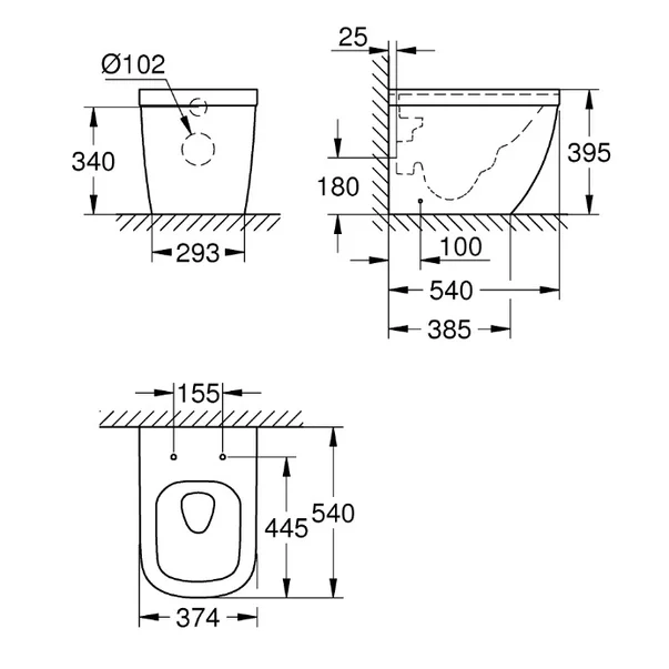 Vas toaleta pe pardoseala Grohe Euro Ceramic Rimless Triple Vortex pentru rezervor incastrat [2]