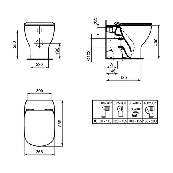 Vas wc pe pardoseala Ideal Standard Tesi AquaBlade back-to-wall negru mat [1]