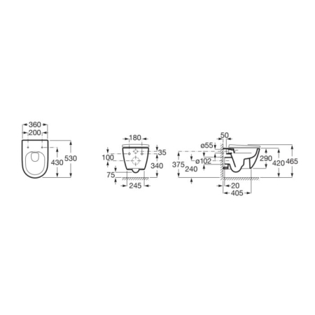 Vas WC Roca A346687000, 360 mm, 530 mm, 290 mm, 1 functii speciale, suprafata antiaderent, suspendat, Alb [6]