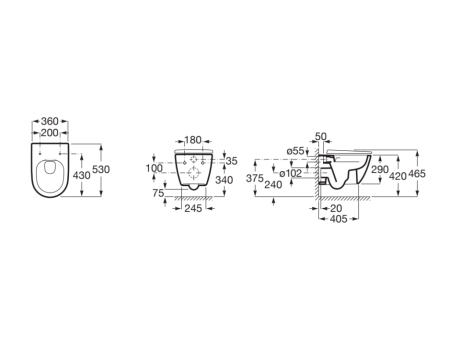 Vas WC Roca A346687080, 360 mm, 530 mm, 290 mm, 1 functii speciale, suprafata antiaderent, suspendat, Negru [2]