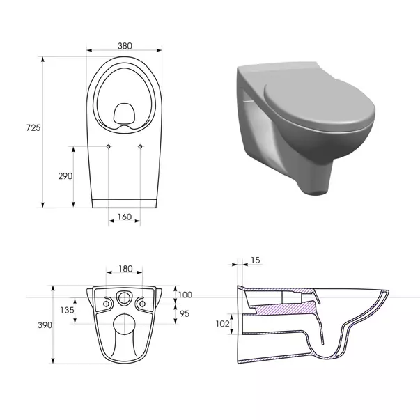 Vas WC suspendat Cersanit Etiuda alb lucios [5]