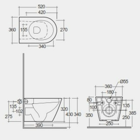 Vas WC suspendat, RAK, Feeling, rimless, cappuccino mat [1]