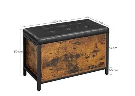 VASAGLE Banca cu lada de depozitare, perna captusita, piele sintetica neagra, 40x80x50cm, maro rustic [8]