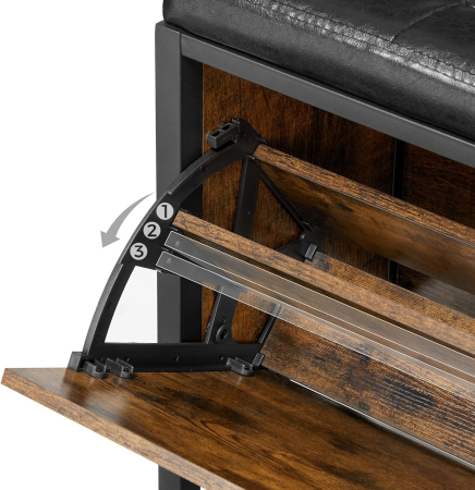 VASAGLE Banca cu organizator pantofi, cu clapeta, 30x80x51cm, industrial vintage, maro cu negru [3]