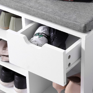 Banca de depozitare cu suport pentru pantofi, 10 compartimente si dulap, cu perna, 30x104x48cm, alb [2]
