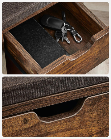 VASAGLE Banca de depozitare cu suport pentru pantofi, 10 compartimente si dulap, cu perna, 30x104x48cm, maro rustic [5]