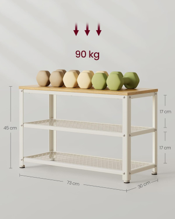 Banca pantofi cu 2 rafturi, cadru metalic si sezut din PAL, stil industrial, 73x30x45 cm, stejar si alb [1]