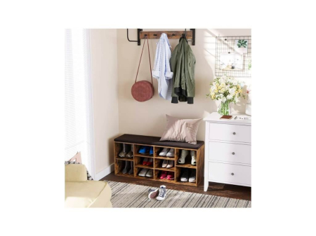 VASAGLE Banca pentru hol cu suport pentru pantofi, 10 compartimente, cu perna, 104x48x30cm, maro rustic [1]