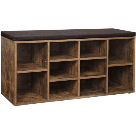 Mobila - VASAGLE Banca pentru hol cu suport pentru pantofi, 10 compartimente, cu perna, 104x48x30cm, maro rustic