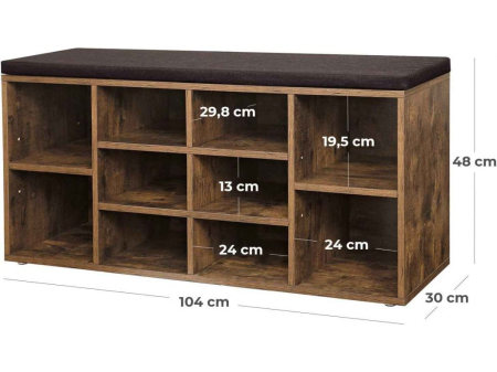 VASAGLE Banca pentru hol cu suport pentru pantofi, 10 compartimente, cu perna, 104x48x30cm, maro rustic [5]