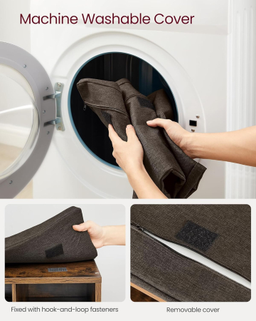 VASAGLE Banca pentru hol cu suport pentru pantofi, 15 compartimente, cu perna, 30x105x48cm, maro rustic [4]