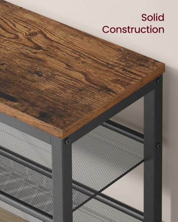 Banca pentru pantofi 3 rafturi, cu polite metalice si blat PAL, cadru otel, 75x28x50 cm, maro rustic [4]