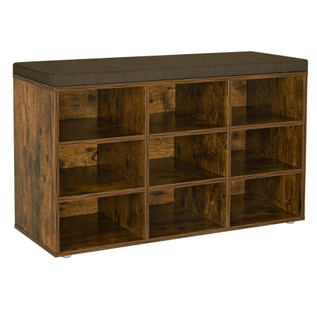 Living & hol - Banca pentru pantofi cu sezut tapitat, 9 compartimente si rafturi reglabile, 79x30x48 cm, maro rustic