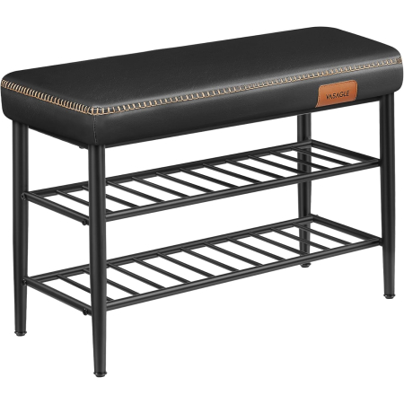 Pantofare - Banca pentru pantofi EKHO cu spatiu depozitare, sezut tapitat PU cu cusaturi, 80x30x50 cm, negru
