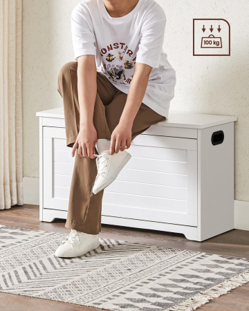 Bancuta pentru pantofi cu usa rabatabila si compartiment interior reglabil, 80x30x46 cm, alb [6]