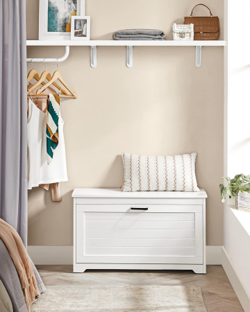 Bancuta pentru pantofi cu usa rabatabila si compartiment interior reglabil, 80x30x46 cm, alb [4]