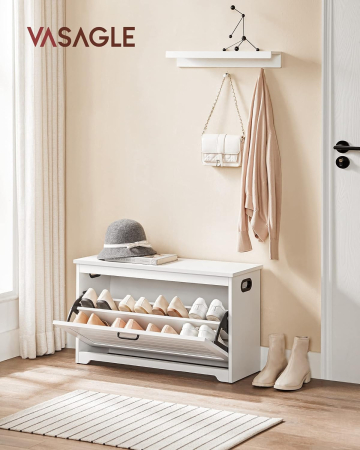 Bancuta pentru pantofi cu usa rabatabila si compartiment interior reglabil, 80x30x46 cm, alb [8]