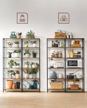 VASAGLE Biblioteca 6 rafturi, cadru metalic, stil industrial, 30x120x170 cm, maro rustic [6]