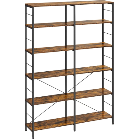 Living & hol - VASAGLE Biblioteca 6 rafturi, cadru metalic, stil industrial, 30x120x170 cm, maro rustic