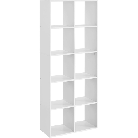 Mobila living - Biblioteca cu 10 compartimente, raft depozitare tip cuburi, stil scandinav, 66x30x162 cm, alb