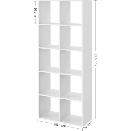 Biblioteca cu 10 compartimente, raft depozitare tip cuburi, stil scandinav, 66x30x162 cm, alb [6]