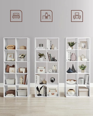 Biblioteca cu 10 compartimente, raft depozitare tip cuburi, stil scandinav, 66x30x162 cm, alb [3]