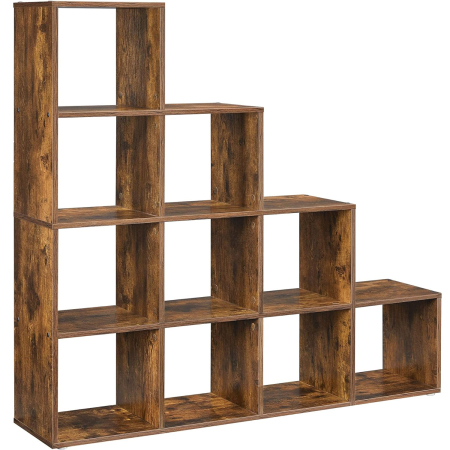 Living & hol - Biblioteca cu 10 compartimente, unitate de depozitare pentru decoratiuni, din lemn, 29x129x129cm, maro rustic