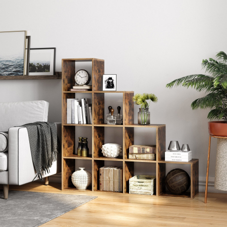 Biblioteca cu 10 compartimente, unitate de depozitare pentru decoratiuni, din lemn, 29x129x129cm, maro rustic [9]