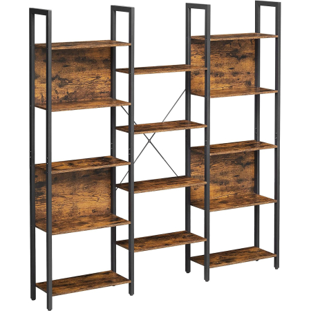 Mobila - VASAGLE Biblioteca cu 14 rafturi din lemn, cadru metalic, 24x158x166cm, stil industrial, maro rustic si negru