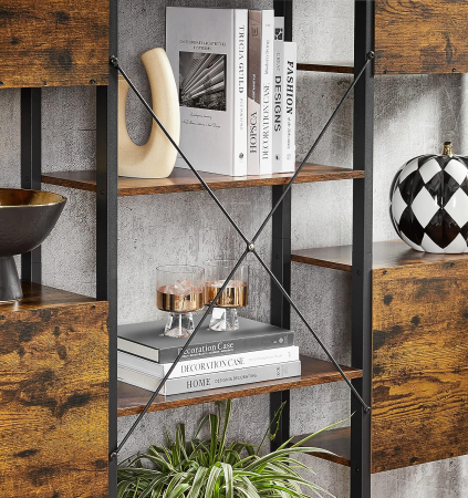 VASAGLE Biblioteca cu 14 rafturi din lemn, cadru metalic, 24x158x166cm, stil industrial, maro rustic si negru [5]