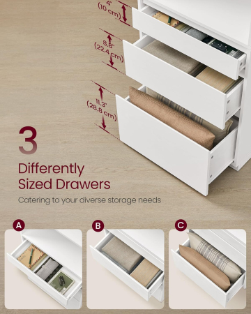 Biblioteca kailyn 3 sertare polite reglabile pal, 57x30x180 cm, design modern, alb [4]