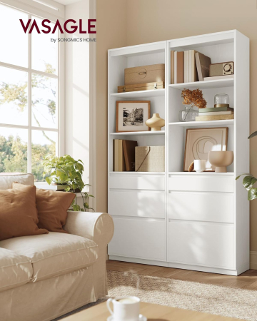 Biblioteca kailyn 3 sertare polite reglabile pal, 57x30x180 cm, design modern, alb [2]