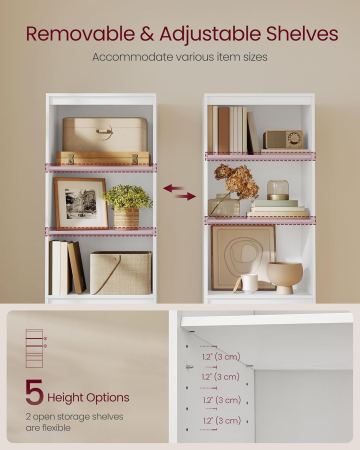 Biblioteca kailyn 3 sertare polite reglabile pal, 57x30x180 cm, design modern, alb [3]