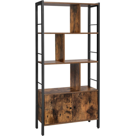Mobila - VASAGLE Biblioteca cu 4 rafturi si dulap inferior cu 2 usi, stil industrial, 74x30x155cm, maro rustic