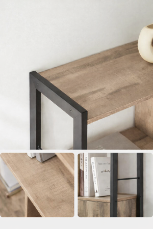 Biblioteca cu 4 rafturi si dulap inferior cu 2 usi, stil industrial, 74x30x155cm, stejar [2]