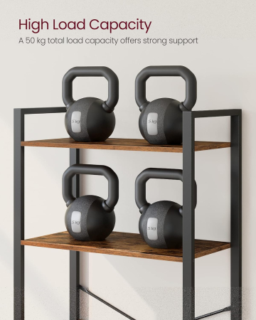 Biblioteca cu 5 etaje din lemn, cadru otel, stil industrial, 30x66x153cm, maro rustic si negru [7]