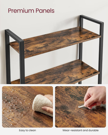 Biblioteca cu 5 etaje din lemn, cadru otel, stil industrial, 30x66x153cm, maro rustic si negru [8]