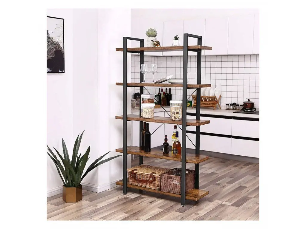 VASAGLE Biblioteca cu 5 rafturi, cadru din otel si rafturi din PAL, 105x34x178cm, maro rustic si negru [4]