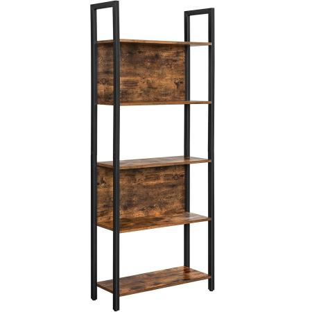 Mobila - VASAGLE Biblioteca cu 5 rafturi de depozitare, cadru otel, stil industrial, 62x24x165cm, maro rustic si negru