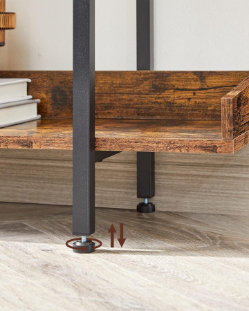 Biblioteca cu 5 rafturi tip tava cu margini de protectie, structura metalica, stil industrial, 100x28x178 cm, maro rustic [7]