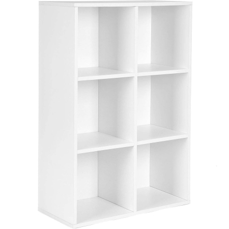 Living & hol - Biblioteca cu 6 compartimente, raft depozitare tip cub, 66x30x98 cm, alb