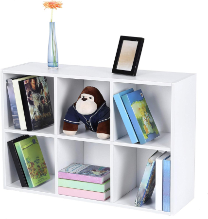 Biblioteca cu 6 compartimente, raft depozitare tip cub, 66x30x98 cm, alb [2]